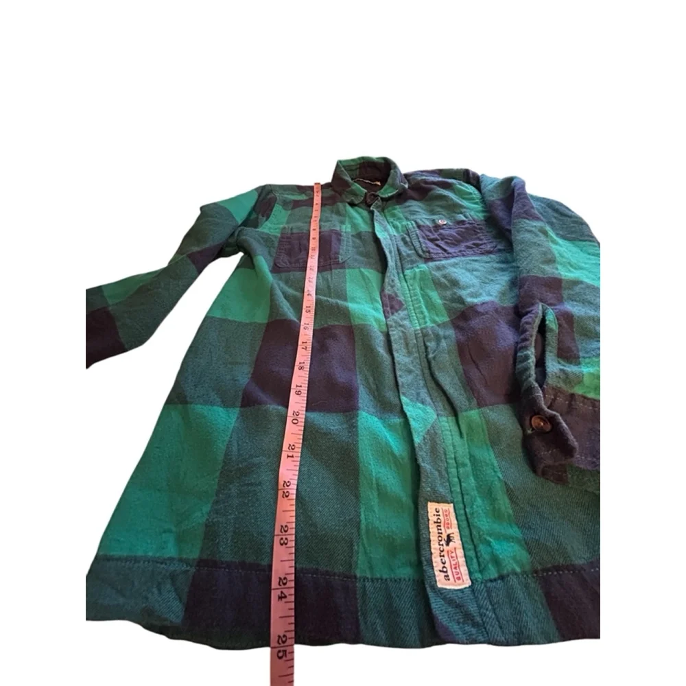 Abercrombie boys kids Flannel zip lightweight jacket, 11/12 Green